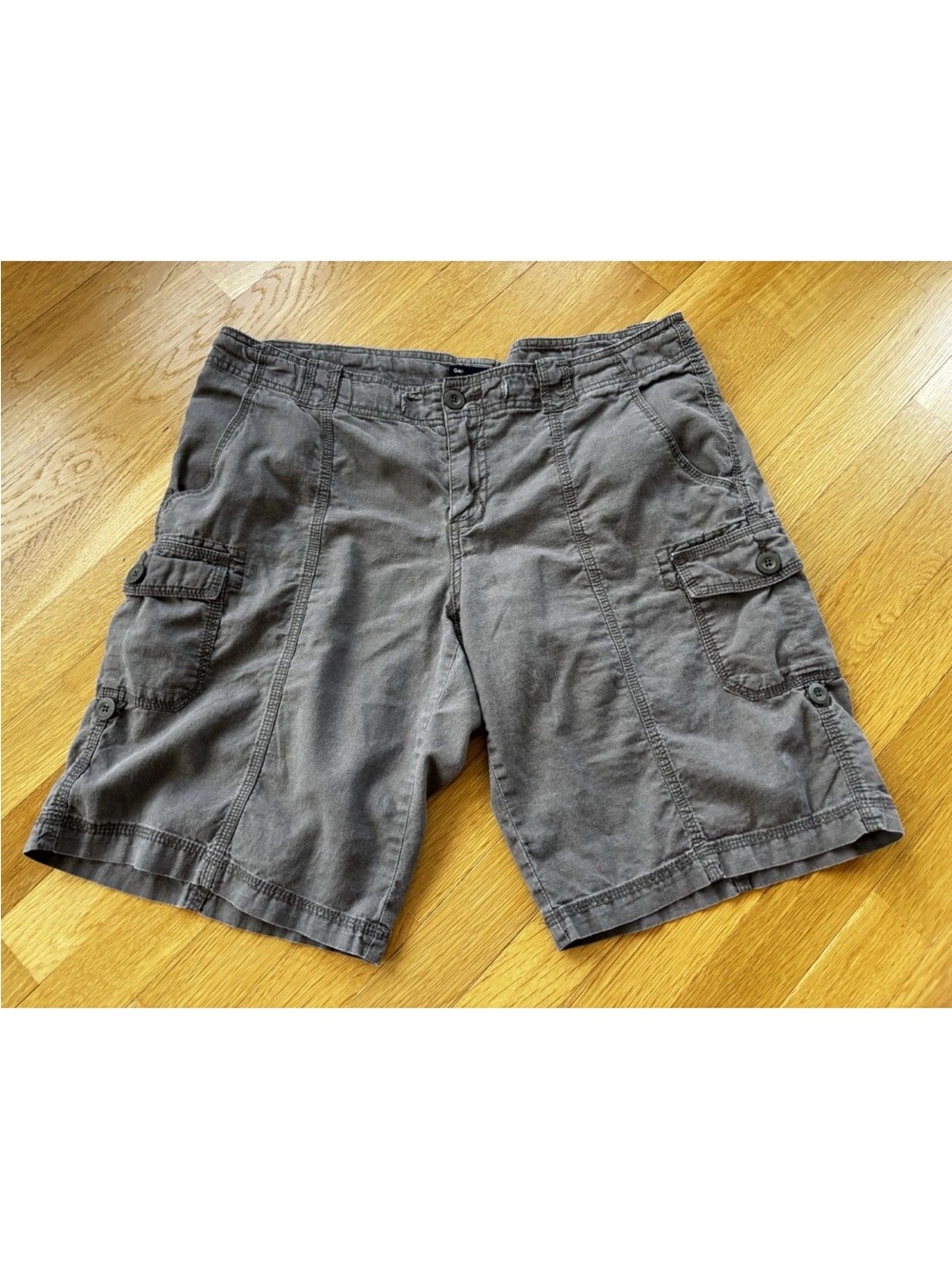 Vintage Y2K GAP Linen Cotton Blend Cargo Utility Shorts Gray 12